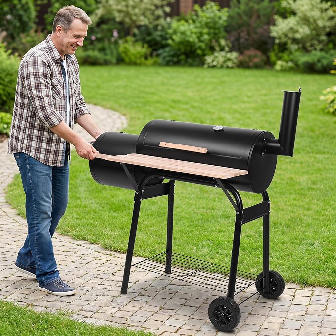 Charcoal Grills, Spherical Portable Charcoal Grills with 2 Wheels & Chimney, Barbecue Grill for Outdoor Backyard