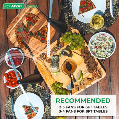 Fly Away - 2 Pack Outdoor Fly Repellent Fan, Outside or Inside Table use, Restaurant, Barbeque, Events, Deter Flies, Wasps, Bees, Other Moscas and Bugs Away, Battery Operated, Tabletop, Hanging Hook.