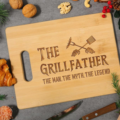 Fathers Day Dad Gifts, Birthday Gift for Dad from Daughter Son Kids, Father Birthday Present, Engraved Bamboo Cutting Board -The Grillfather, The Man, The Myth