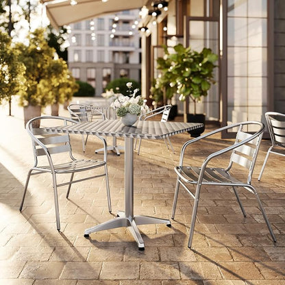 Flash Furniture Lila 31.5'' Square Aluminum Indoor-Outdoor Table Set with 2 Slat Back Chairs | Indoor/Outdoor Use, Slat Back, Slat Back Chairs