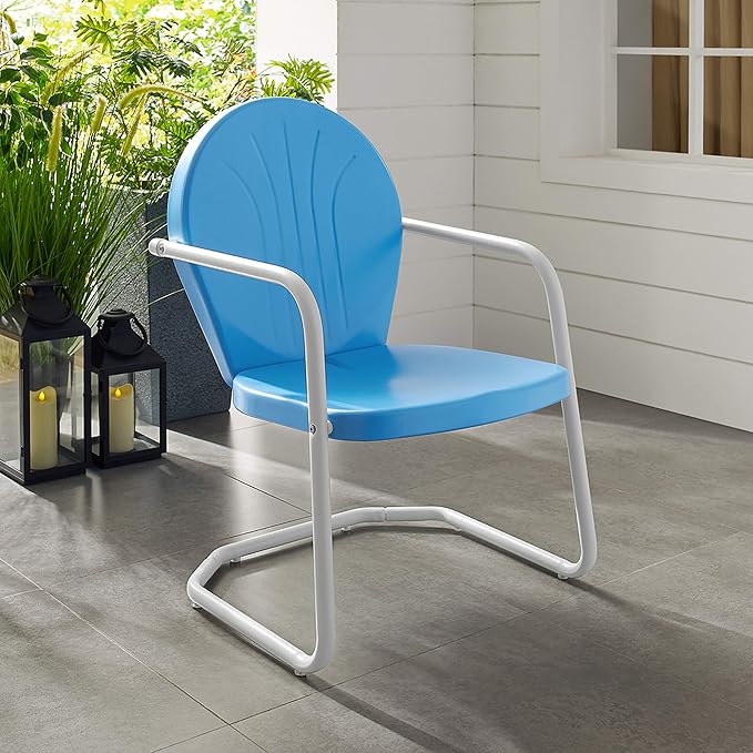 Crosley Furniture Griffith Outdoor Chair, Retro Metal Patio Chairs for Dining, Porch, Deck, Balcony, Sky Blue
