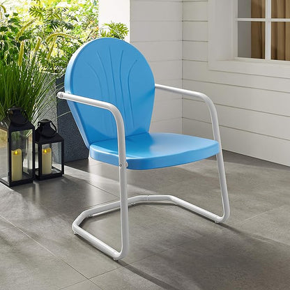 Crosley Furniture Griffith Outdoor Chair, Retro Metal Patio Chairs for Dining, Porch, Deck, Balcony, Sky Blue