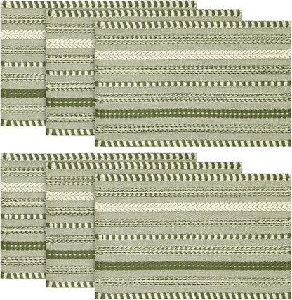 Artoid Mode Army Green Farmhouse Woven Braided Stripe Placemats Set of 6,12x18 Inch Seasonal Holiday Table Mats Party Kitchen Dining Decoration
