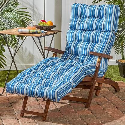 Greendale Home Fashions 72 x 22-inch Outdoor Chaise Lounge Cushion, Steel Blue Stripe