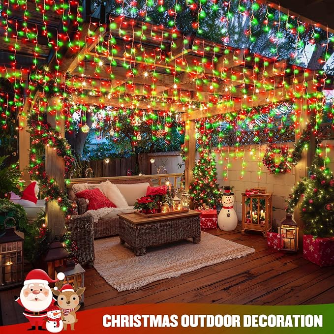 JMEXSUSS 400 LED 38.8ft Red and Green Christmas Icicle Lights Outdoor | Icicle Lights Plug in, Hanging Outdoor Indoor for Christmas House Party Holiday Decorations