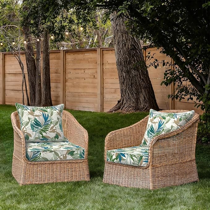 DYTXIII Outdoor Deep Seat Cushion Set, Water Repellent 24"x24" Patio Thick Cushions Replacement with Seat & Back Pillow for Patio Sofa, Wicker Chair, Couch - Lush Leaf Green