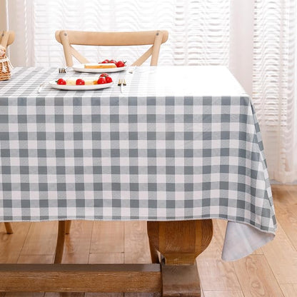 Heavy Duty Vinyl Tablecloth with Flannel Backing Waterproof Oil-Proof Plastic Table Cloth Stain-Resistant Wipeable Rectangle or Square Table Cover for Indoor and Outdoor (Grey Checkered, 52x70 Inch)