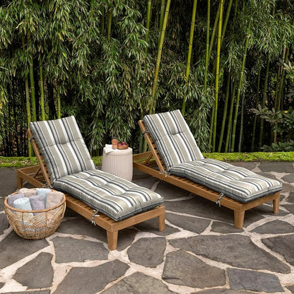 Arden Outdoor Tufted Chaise Cushion, earthFIBER, 22x76, Taupe Grey Stripe | Plush Comfort, Modern Tuft, Lounge Cushion, Rain-Proof, Fade Resistant, Cushion for Chaise Lounger, Mold and Mildew Resistant