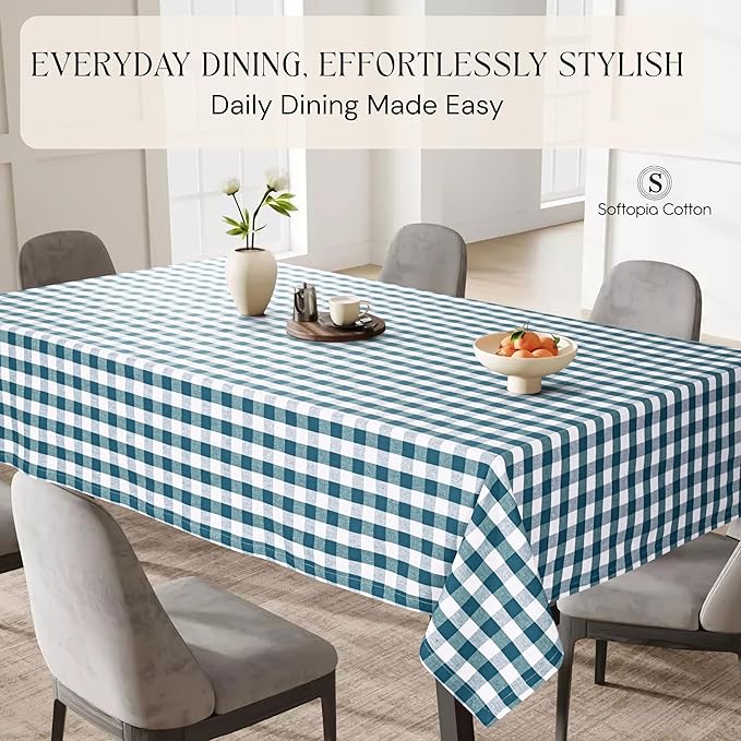Gingham Buffalo Check 60"x84" Tablecloth 100% Cotton Washable Rustic Rectangle Table Cover Decorative for Gifts, Dining, BBQ, Buffet Parties & Camping - Teal