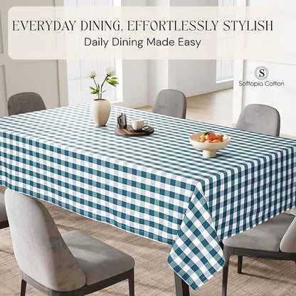 Gingham Buffalo Check 60"x84" Tablecloth 100% Cotton Washable Rustic Rectangle Table Cover Decorative for Gifts, Dining, BBQ, Buffet Parties & Camping - Teal