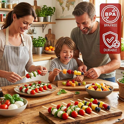 Hakan 9.8” Bamboo BBQ Skewers 200 Pcs | Flat Kabob Skewers for Grilling Meat, Vegetables & Fruit | Shish Kebob Food Sticks | Cocktail Picks, Strong Appetizer Sticks for Party & BBQ, (25 cm x 1 cm)