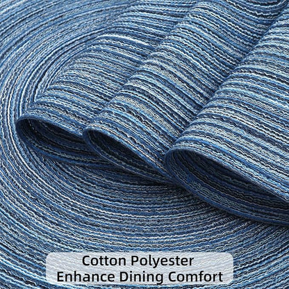SHACOS Round Braided Placemats Set of 8 Circle Place Mats Cotton Polyester Kitchen Table Mats for Dining Table Wedding Party Decor (Blue Gray, 8)