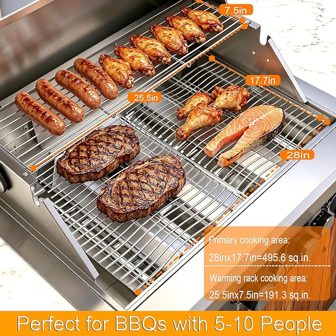 28in Gas Grill Built-In Head, 5-Burner Propane Grill, Natural Gas/Charcoal Convertible,Heavy Duty 304 Stainless Steel with Rear Burner，63100-BTUs BBQ Island Kitchen Gas Grill Outdoor Cooking