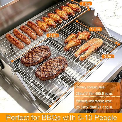 28in Gas Grill Built-In Head, 5-Burner Propane Grill, Natural Gas/Charcoal Convertible,Heavy Duty 304 Stainless Steel with Rear Burner，63100-BTUs BBQ Island Kitchen Gas Grill Outdoor Cooking