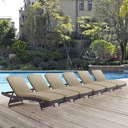 Modway Convene Wicker Rattan Outdoor Patio Chaise Lounge Chairs in Espresso Mocha - Set of 6