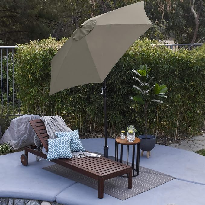 Sunline 7.5 ft Patio Umbrella with Crank & Push Button Tilt, Outdoor Market Umbrella with UV Protection & Wind Vent and Fiberglass Ribs, Metal Frame for Deck, Pool & Table, Taupe