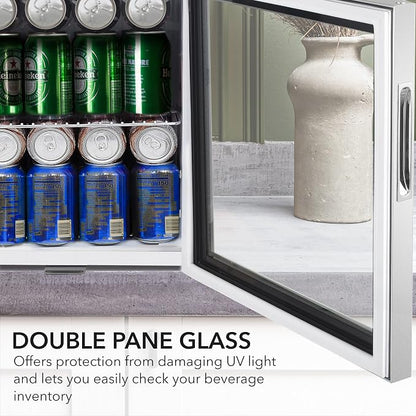 Whynter Beverage Refrigerator with Double-Layer Glass Door, 68-Can 1.6 Cu Ft Freestanding Drink Mini Fridge, BR-062WS, Stainless Steel
