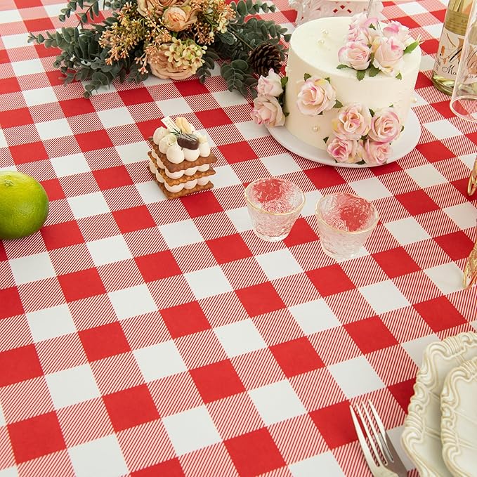 Waterproof Plaid Tablecloth Fabric - Round 90 Inch Classic Gingham Checker Table Cloth for Indoor/Outdoor Use - Buffalo Table Cover for Picnics, BBQs, and Parties