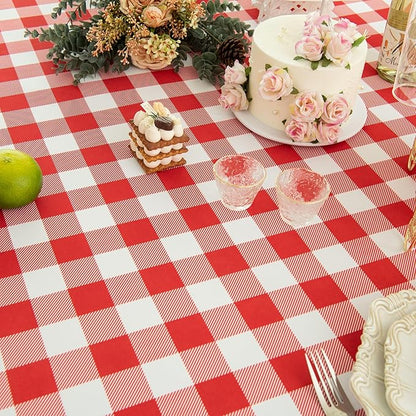 Waterproof Plaid Tablecloth Fabric - Round 90 Inch Classic Gingham Checker Table Cloth for Indoor/Outdoor Use - Buffalo Table Cover for Picnics, BBQs, and Parties