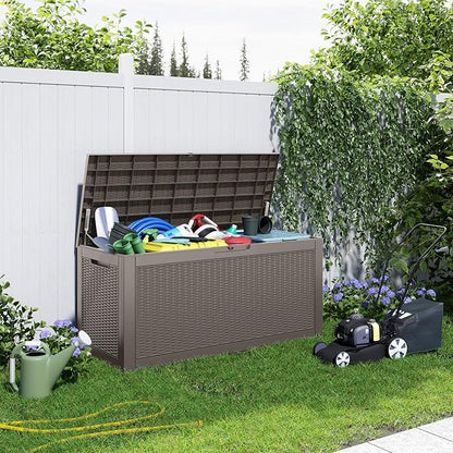 120 Gallon Outdoor Storage Box Waterproof, Resin Lockable Deck Box with Lid, Large Capacity Weatherproof Container for Patio Furniture Pool Accessories, Cushions(Grey, 120 Gallon)