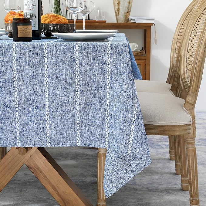 Chassic Rectangle Tablecloth 54 x 72 Inch, Farmhouse Boho Linen Table Cloths, Wrinkle Free & Washable Tablecloths for Small Dining Tables, Summer Kitchen Decor – Blue