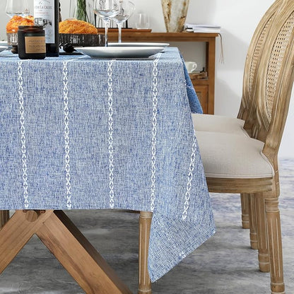 Chassic Rectangle Tablecloth 60 x 120 Inch, Farmhouse Boho Linen Table Cloths, Wrinkle Free & Washable Tablecloths for Dining Tables, Summer Kitchen Decor – Blue