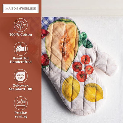 Maison d'Hermine Oven Gloves 100% Cotton Oven Mitt 7" x 13" with Loop Heat Resistant BBQ Cooking Gloves Baking Grilling Kitchen Hotel Home Farmhouse Spring Summer (Pack of 1, Gourmand)