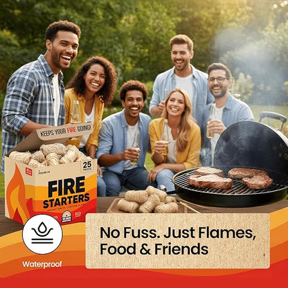 Moscow-Mix Fire Starter - Natural Fire Starters for Fireplace, Campfires, BBQ, Wood Stove, Smokers, Fire Pits - 25 pcs Weather Resistant Charcoal Starter for Grill - Food Grade Wax with 10 Min Burn