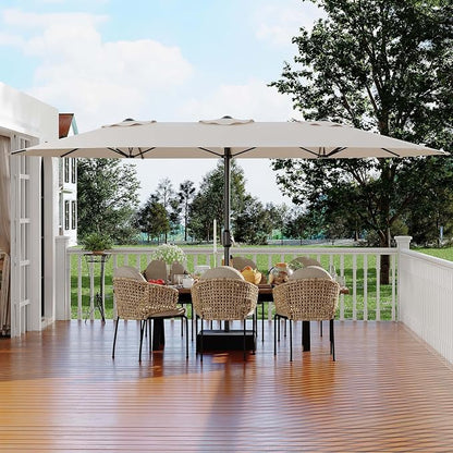 Garvee 15FT Patio Umbrella with Base Included Outdoor Umbrella, Beige | Rectangular Large Market Umbrellas with Crank Handle UV Protection Table Umbrellas for Outdoor, Backyard, Deck, Poolside