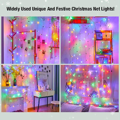 Led Multicolor Christmas Net Lights Outdoor Christmas Bushes Lights 120Led 6ftx5ft, Connectable Outdoor Indoor Mesh Net Lighting for Xmas Holiday, Garden, Lawn, Shrubs, Trees, Bushes Decorations