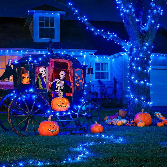 JMEXSUSS 173ft 500 LED Blue Christmas Lights Outdoor with Remote | 8 Modes Plug in Halloween Lights, Waterproof Blue String Lights for Outdoor Indoor Party House Xmas Halloween Decor