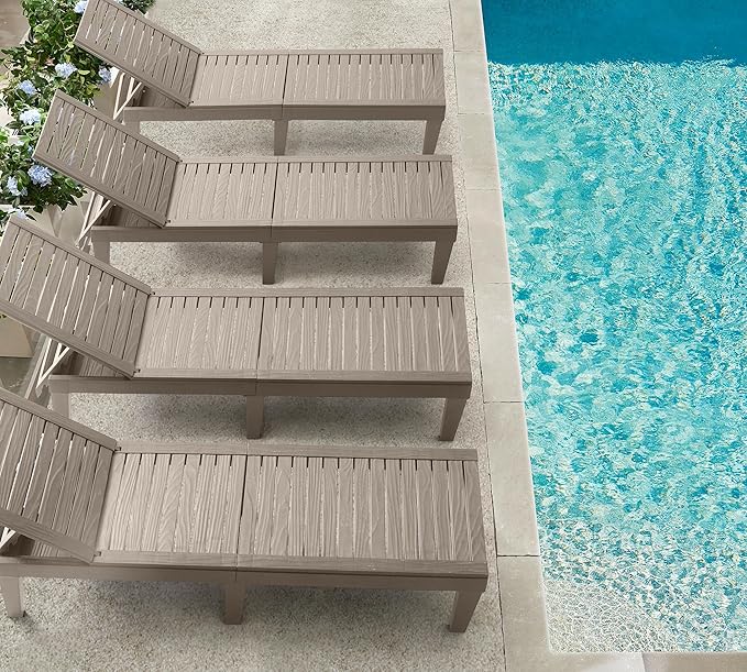 Nestl Sun Tanning Chair - Sand Beige Chaise Lounge Chair Outdoor, Lightweight Pool Lounge Chairs Set of 4, Adjustable 5-Position Reclining Lawn Chair, Waterproof Beach Outdoor Lounge Chairs