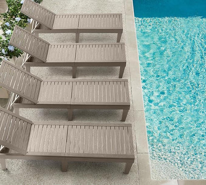 Nestl Sun Tanning Chair - Sand Beige Chaise Lounge Chair Outdoor, Lightweight Pool Lounge Chairs Set of 6, Adjustable 5-Position Reclining Lawn Chair, Waterproof Beach Outdoor Lounge Chairs