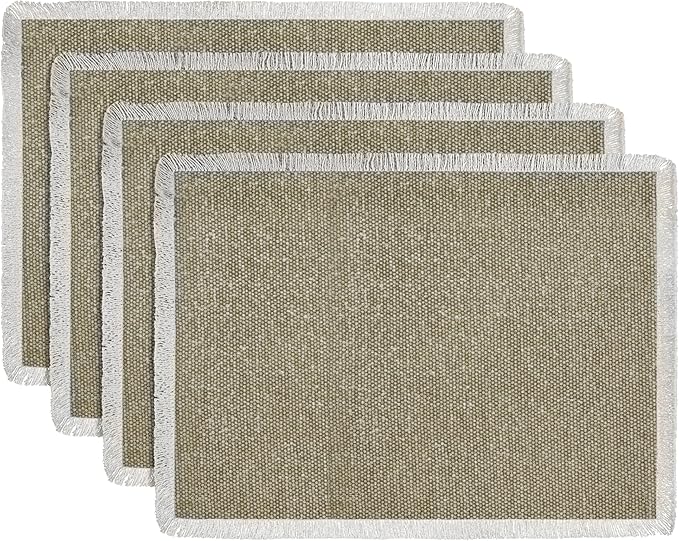 Hausattire Cotton Frayed Placemats Set of 4 Dining Table 13x19 Inch | Rustic Farmhouse Boho Washable Easter Placemat for Outdoor Parties BBQ's Wedding, Special Occasions, Nubby Cotton - Taupe