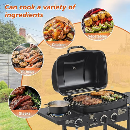 Outdoor Gas Grill with 6 Burners & Side Burner 59000 BTU Stainless Steel BBQ Grill Enamel-Coated Grates Side Tables for Backyard Patio Cooking Charcoal Grills & Smokers,A1