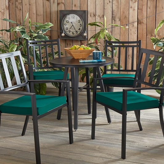 Indoor/Outdoor Chair Pads in Sunbrella Fabric – 17''x17'' Patio Seat Cushions with Foam Insert, Removable Reversible Cover & Ties for Patio Dining Chairs – Set of 2 or 4, Canvas Forest