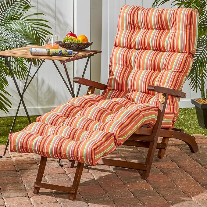 Greendale Home Fashions 72 x 22-inch Outdoor Chaise Lounge Cushion, Coral Stripe