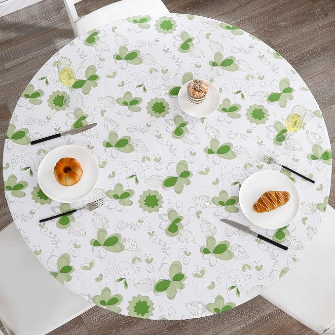Walrus Round Vinyl Fitted Tablecloth with Flannel Backing Elastic Edge Design Table Cover Waterproof Oil-Proof PVC Table Cloth Stain-Resistant Best for 37"-44" Round