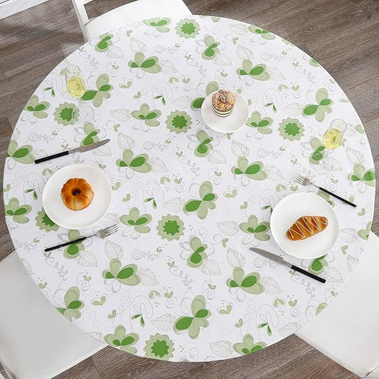 Walrus Round Vinyl Fitted Tablecloth with Flannel Backing Elastic Edge Design Table Cover Waterproof Oil-Proof PVC Table Cloth Stain-Resistant Best for 32"-36" Round