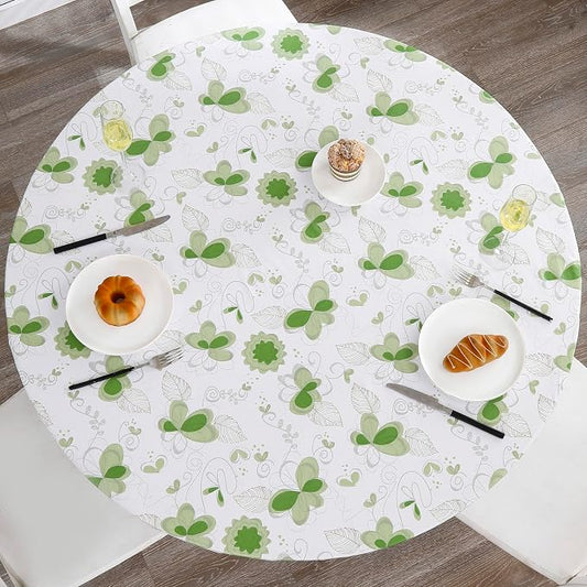 Walrus Round Vinyl Fitted Tablecloth with Flannel Backing Elastic Edge Design Table Cover Waterproof Oil-Proof PVC Table Cloth Stain-Resistant Best for 45"-56" Round