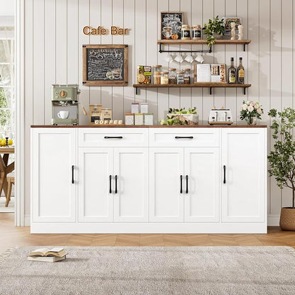 71” Large Buffet Cabinet, Sideboard with Adjustable Shelves | 6 Soft-Close Doors, Sideboard Wood Coffee Bar Console Table for Kitchen, Dining Room (White)