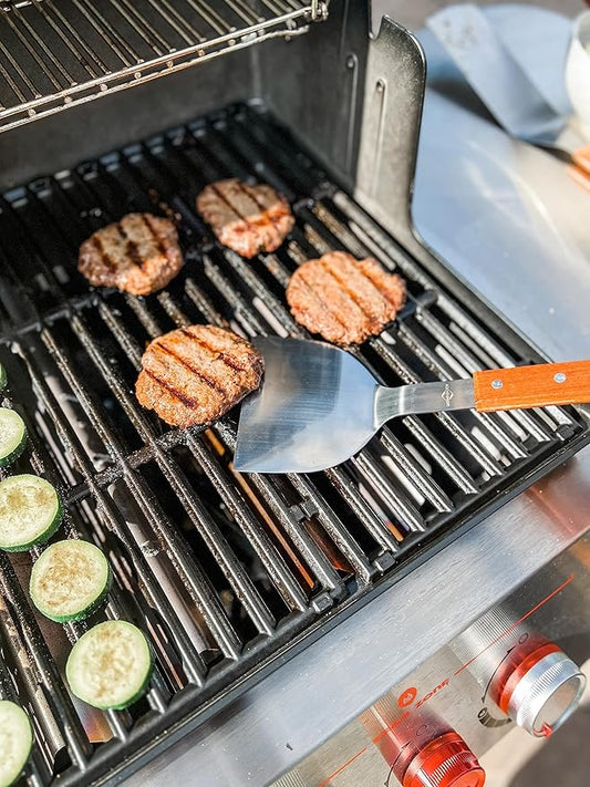 Küchenprofi Texas Heavy Duty Stainless Steel/Rosewood BBQ Grilling Short Hamburger Turner - 3.9" x 4.7" x 12" Long Texas BBQ Spatula Cooking Tools - Grill Accessories Outdoor