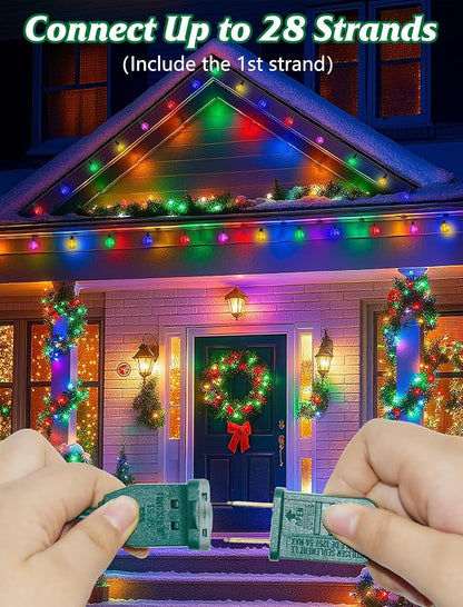 SUNSGNE G40 LED Vintage Christmas Lights, 50FT Christmas Globe String Lights with 27 LED Frosted Multicolor Bulbs(2 Spare) for Patio Backyard Roofline Decorations