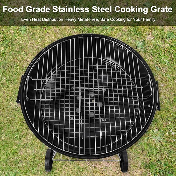 Portable charcoal grill -22 inch water kettle grill with handle, including lid and grill mesh, paired with barbecue tools, suitable for backyard, camping, picnicking, and gatherings (large)