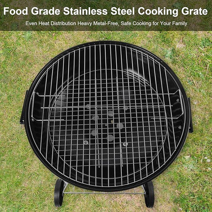 Portable charcoal grill -22 inch water kettle grill with handle, including lid and grill mesh, paired with barbecue tools, suitable for backyard, camping, picnicking, and gatherings (large)