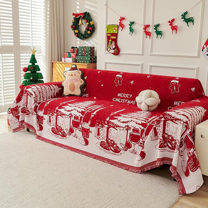 MYSKY HOME Christmas Couch Cover, Sofa Cover for 2 Cushion Couch, Non-Slip Soft Sofa Slipcover Protector, Sofa Covers Washable, Couch Covers for Sectional Sofa, Sofa Towel for Pet Cat Dog, 71" x 118"