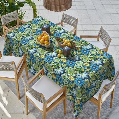 Outdoor Rectangle Tablecloth, 60×84 Inch Water Repellent Picnic Table Cover with Umbrella Hole Zipper for Patio Family Meal, Wonder Garden