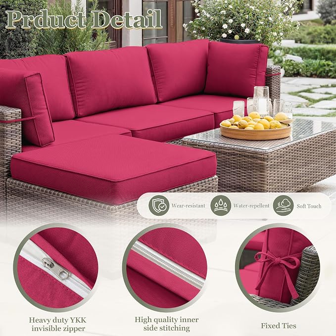 9 Pcs Outdoor Patio Cushions Covers Replacement Sets, Covers Only | 9 Pcs Patio Cushions Covers Replacement UV Resistant, Water Anti-Slip, Heavy-Duty Zippers for 5 Pcs Patio Furniture Set