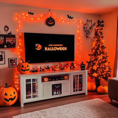 JMEXSUSS 200 LED Orange Halloween Lights Outdoor, 66ft String Light Plug in | Connectable, 8 Modes, Outdoor Indoor Use, Halloween Lights for Tree Bedroom Porch Garden Fence Patio Fall Halloween Decor