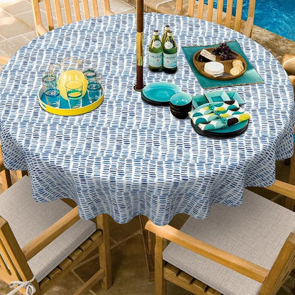 Outdoor/Indoor Round Tablecloth with Umbrella Hole Zipper, Decorative Circular Table Cover for Home Garden, 60 Inch, Pebble Blue